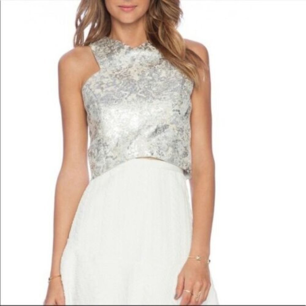 REVOLVE Silver Metallic Cropped Top Bust: 38 in